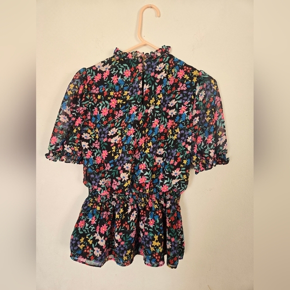 Catherine Malendrino Top Womens XS Ditsy Floral Ruffled Blouse Peplum Keyhole - Picture 2 of 8
